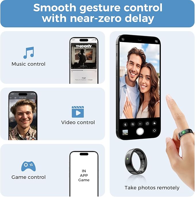 Smart Ring with Instant Notification Alerts & Gesture Control - Sleep Tracker Ring, Fitness Ring for Steps & Heart Rate, IP68 Waterproof (Black, 10)