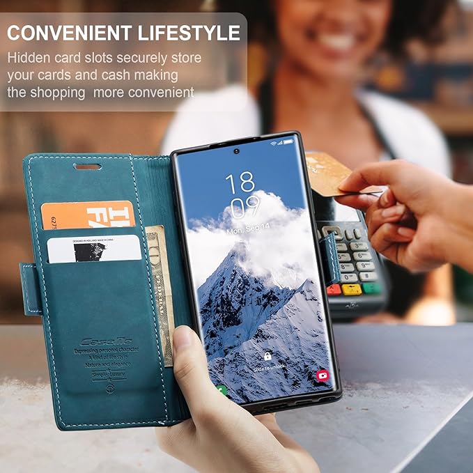 for Samsung Galaxy S25 Ultra Case, Flip Wallet Leather Case with Card Holder Magnetic Closure Shockproof Kickstand Protective Phone Cases Cover for Galaxy S25 Ultra, Blue-Green