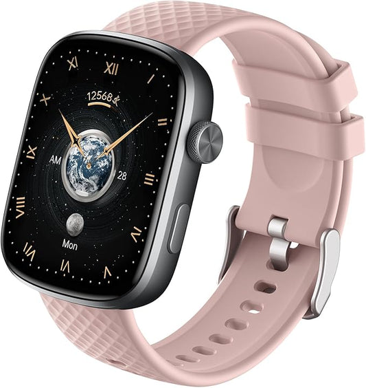 YMS Smart Watch for Women Men - (Answer/Make Calls) Compatible with iOS/Android Phones,3ATM Waterproof,Heart,Rate,Sleep,Pressure,Steps Monitor,100+ Sports Trackers (Black and Pink)