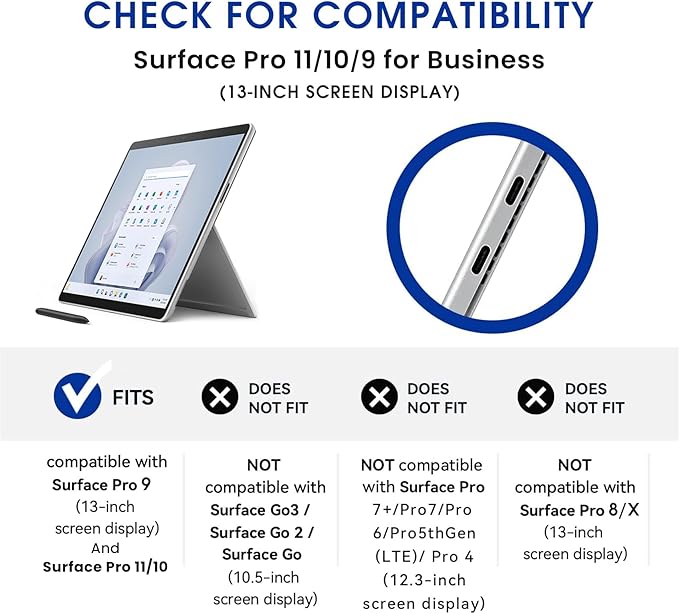 Omnpak Microsoft Surface Pro 11/10/9 Case, Lightweight Protective, Multiple Angle, Stylus Holder, Designed for Surface 11th Edition AI 2024/Pro 9 5G 13" 2022, Compatible with Type Cover Keyboard