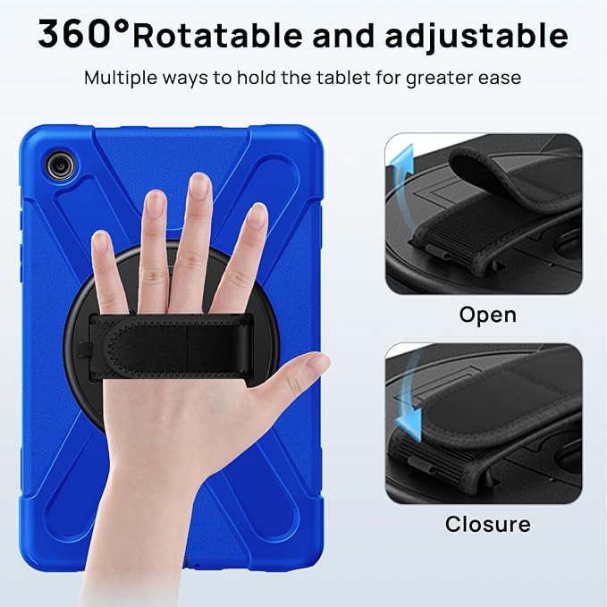 Gerutek Case for Samsung Galaxy Tab A9+/ A9 Plus Case 11" 2023, Full-Body Drop Protection Shockproof Cover with Screen Protector, 360° Rotating Stand, Hand/Shoulder Strap, Pencil Holder, Blue
