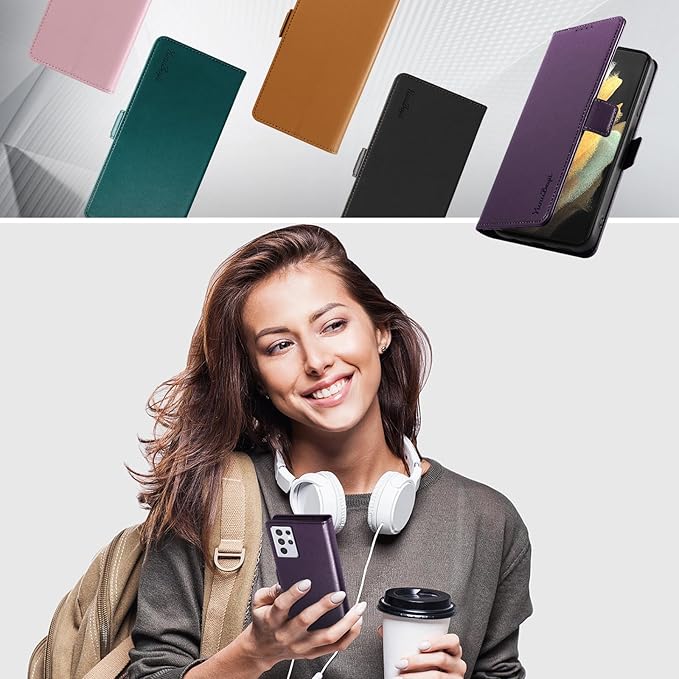 Wallet Flip Case for Samsung Galaxy S21 Ultra 5G - [RFID Blocking] Luxury PU Leather Card Holder Magnetic Phone Cover with Kickstand,Shockproof Protective Case,Purple