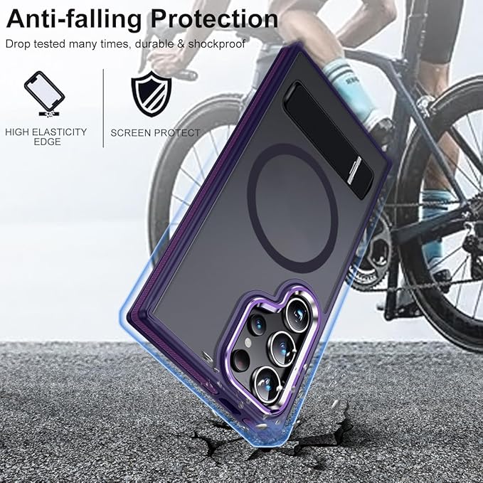 Magnetic Case for Samsung Galaxy S24 Ultra with Stand, Compatible with MagSafe, Anti-Slip Cover with Military-Grade Protection, Slim Phone Case for Galaxy S24 Ultra (Dark Purple)