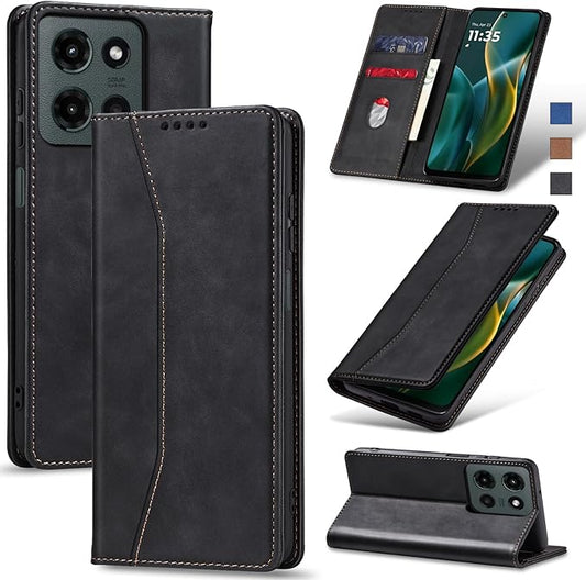 Jasonyu Flip Wallet Case for Moto G 5G (2025),Leather Magnetic Folio Cover with Card Holder,Kickstand - TPU Shockproof Durable Protective Phone Case,Black