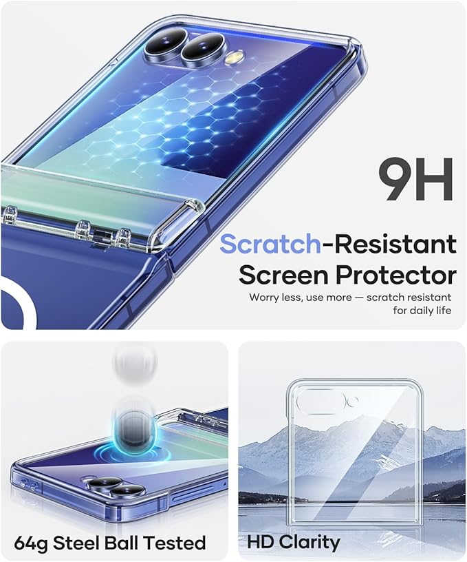 Vihibii for Samsung Galaxy Z Flip 7 Clear Case Slim, [Compatible with MagSafe], Hinge Protection & Outer Screen Protector, Shockproof Rugged Transparent Phone Cover for Galaxy Z Flip 7 2025, Clear