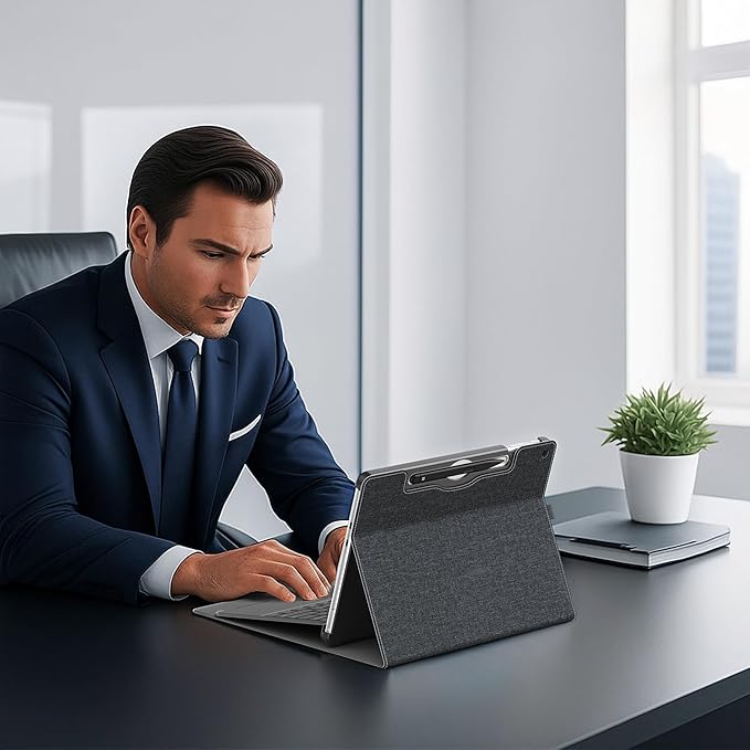 Tablet Case for 2025 New Microsoft Surface Pro 1st Edition 12-inch, PU Leather & Hard Shell Laptop Protective Cover with Multi-Angle Built-in Kickstand & Pen Holder (Black)