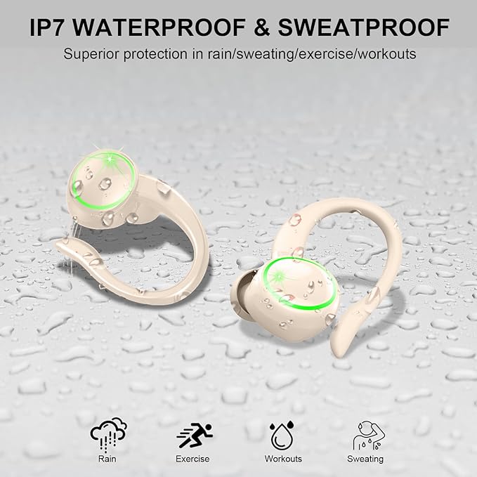Wireless Earbuds, Bluetooth 5.4 Headphones Sports, 50H Playback Over-Ear Buds with 4 ENC Noise Cancelling Mic, HiFi Stereo Fitness Earphones Earhooks, IP7 Waterproof Headset for Runing