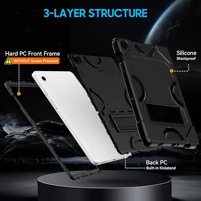 Case for Samsung Galaxy Tab A9+ 11 Inch 2023 Model (X210/X216/X218), Heavy Duty Shockproof Rugged Protective Case for Galaxy Tab A9 Plus Tablet (Black)