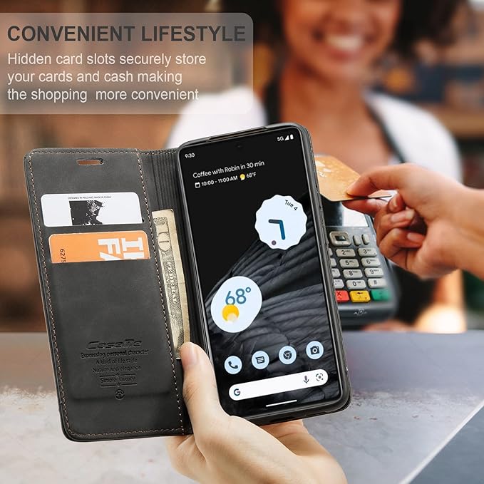 for Google Pixel 7 Case, Flip Wallet Leather Case with Card Holder Magnetic Closure Shockproof Kickstand Protective Phone Cases Cover for Google Pixel 7,Black