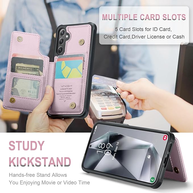 Vinich for Samsung Galaxy S24 Plus Wallet Case with Card Holder, RFID Blocking Credit Slots Kickstand Shockproof Phone Cover for Women Men, Pink