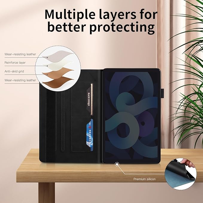 Portfolio Cover for Galaxy Tab A 10.1 Inch, Unique Tree Design with Hidden Card Slots, Slim and Lightweight, Precise Cutouts Tablet Case Compatible with Samsung Galaxy Tab A 2019 SM-T510 T515 Black