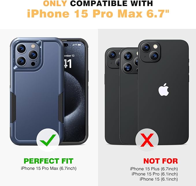 Diaclara Designed for iPhone 15 Pro Max Case, [with Privacy Screen Protector] [Anti Spy] [Military Grade Drop Protection] Heavy Duty Full-Body Shockproof Phone Case, Dark Blue