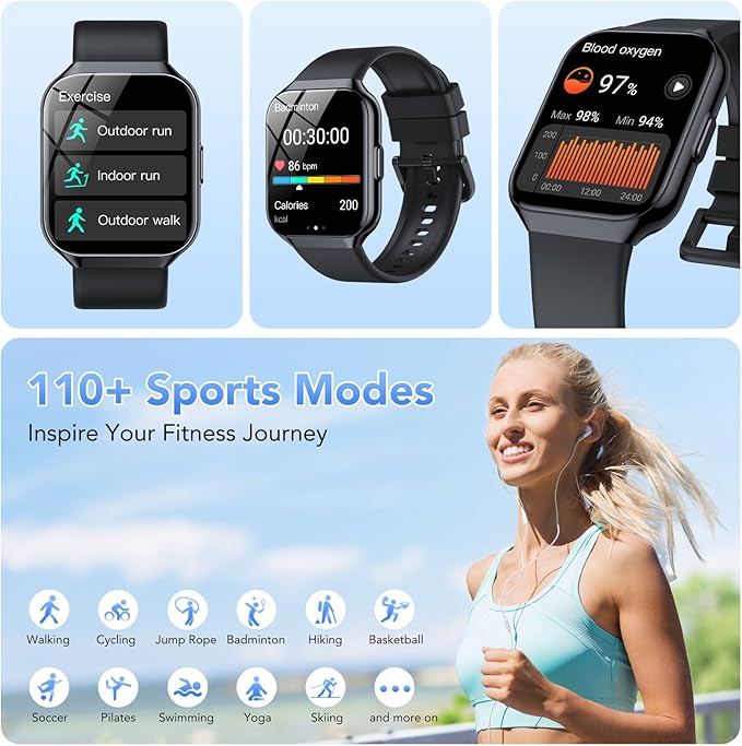 Smart Watch for Men Women (Answer/Make Call), 1.96" HD Smartwatch Fitness Activity Tracker, 110+ Sports IP68 Waterproof, Heart Rate/Sleep Monitor/Pedometer/Calories, Fitness Watch for Android iOS