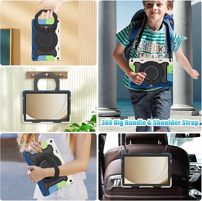 ROISKIN Case for Galaxy Tab A9 Plus 5G/ A9+ 11 Inch with HD Screen Protector & Shoulder Strap,Heavy Duty Military Case for Samsung Galaxy A9 Plus SM-X210/X216/X218 - Rotating Stand for Kids