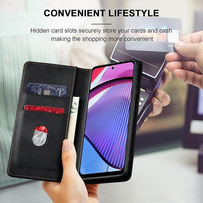 Jasonyu Flip Wallet Case for Moto G Power (2023),Leather Magnetic Folio Cover with Card Holder,Kickstand - TPU Shockproof Durable Protective Phone Case,Black