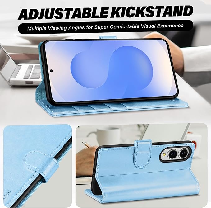 TUCCH Case Wallet for Galaxy S25 Edge 5G, Magnetic PU Leather Kickstand [RFID Blocking] [4 Card Slots] Flip Cover with [TPU Shockproof Interior Case] Compatible with Galaxy S25 Edge, Pearly Light Blue