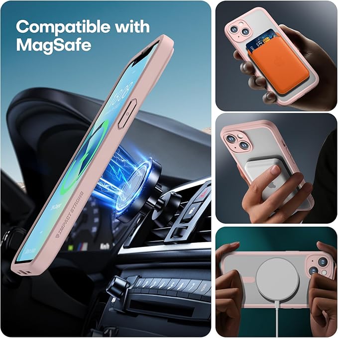 ImpactStrong Magnetic Guard Designed for iPhone 13 Case [Camera Protection] [Military Grade Drop Tested] [Compatible with MagSafe] Slim Translucent Matte Phone Case (6.1") - Pink