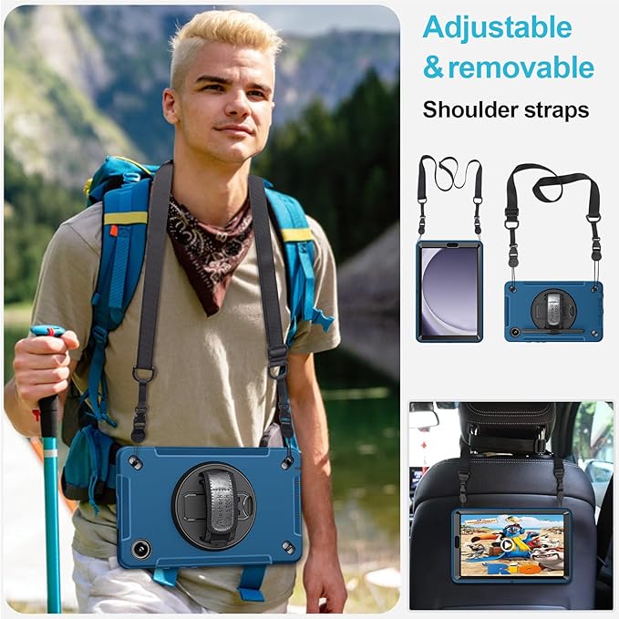 Case for Galaxy Tab A9 Plus 5G 2023: Heavy Duty TPU Cover for Samsung Tablet A9+ 11 Inch with Screen Protector- Stand - Handle - Shoulder Strap -S-Pen Holder- Blue