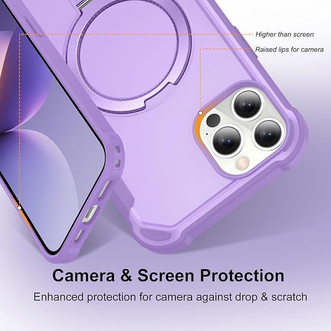 Compatible with iPhone 12 Case & iPhone 12 Pro Case with Invisible Magnetic Ring Stand [Compatible with Magnetic] [Military Drop Protection] Shockproof Hard Back Soft Edge 6.1 Inch, Purple