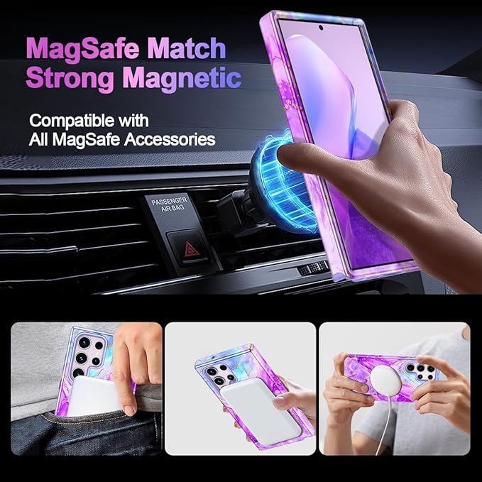 Casetego for Galaxy S23 Ultra Case,Compatible with MagSafe,[Military Grade Drop Test] Full Body Protection Slim Shockproof Rugged Marble Women Case for Samsung Galaxy S23 Ultra 6.8 inch,Bright Purple