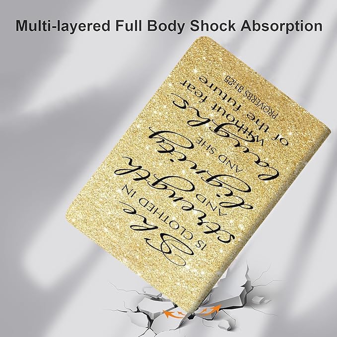 Case for Samsung Galaxy Tab A9+ 11’2023 Model (SM-X210/X216/X218)，Slim Fit Foldable Standing Cover Case with Auto Sleep/Wake，Proverbs 31-25 Bible Verse Gold Sparkles Glitter