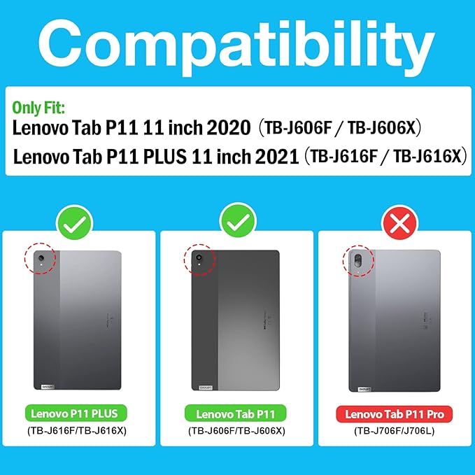 ProCase Case for Lenovo Tab P11 Plus 2021 / Tab P11 2020 11-inch, Slim Shockproof Stand Folio Protective Hard Shell Cover for Lenovo Tablet (TB-J616F / J616X / J606F / J606X) -Black