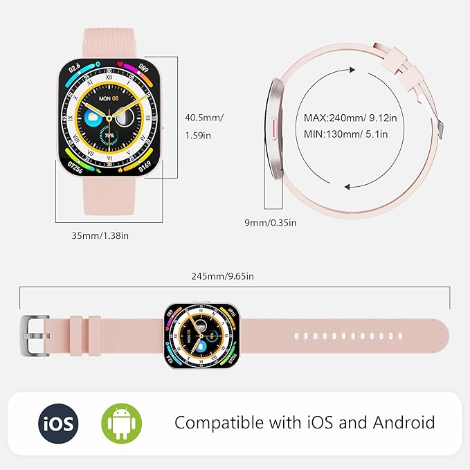 Smart Watch for Men Women, Answer/Make Calls,1.85"HD AMOLED Curved Display Fitness Watch with Blood Pressure Sleep Heart Rate Monitor, AI Dial, AI Q&A,120+ Sports True IP68 Waterproof Smartwatch,Peach