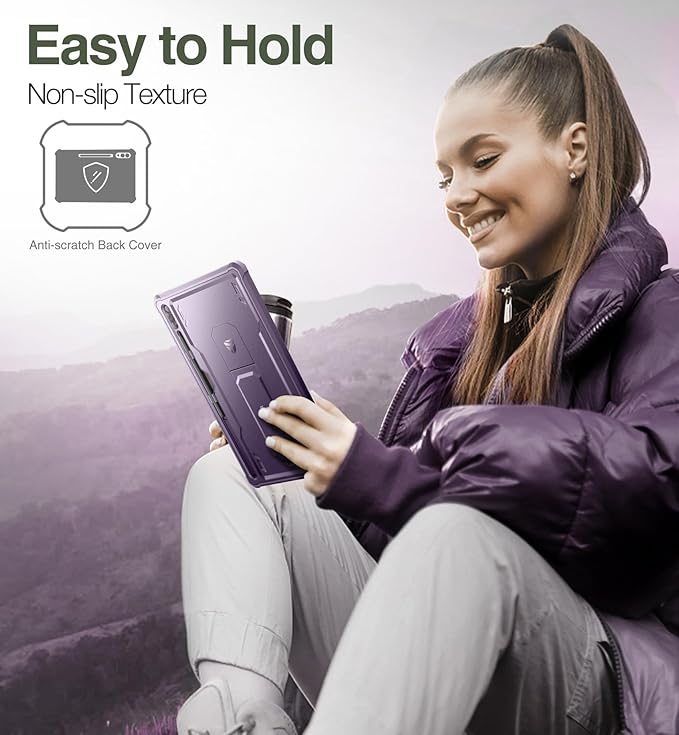 Dexnor Case for Samsung Galaxy Tab S10 Ultra (2024), S9 Ultra(2023), S8 Ultra(2022) 14.6 Inch, [Built in Screen Protector & Kickstand] with Pen Holder Heavy Duty Shockproof Protective Cover - Purple