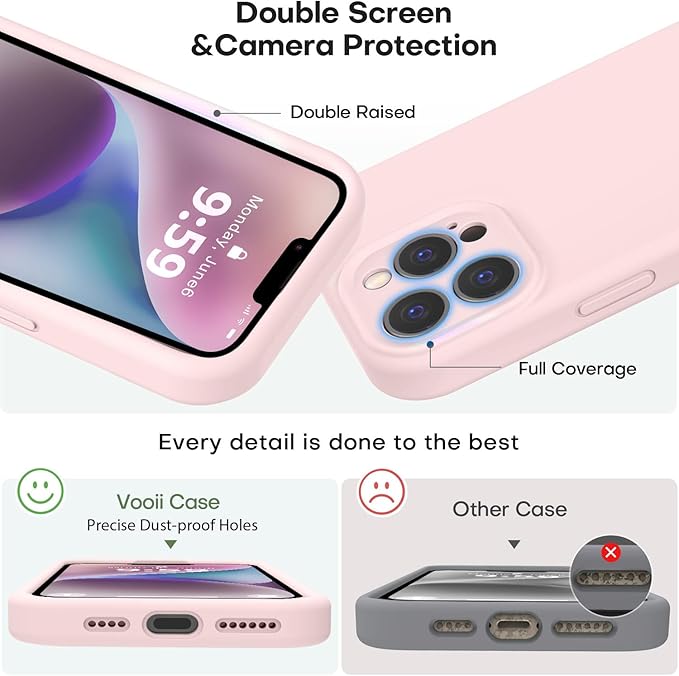 Vooii Compatible with iPhone 13 Pro Max Case, Liquid Silicone Upgrade [Camera Protection] [Soft Anti-Scratch Microfiber Lining] Shockproof Phone Case for iPhone 13 Pro Max 6.7 inch - Chalk Pink