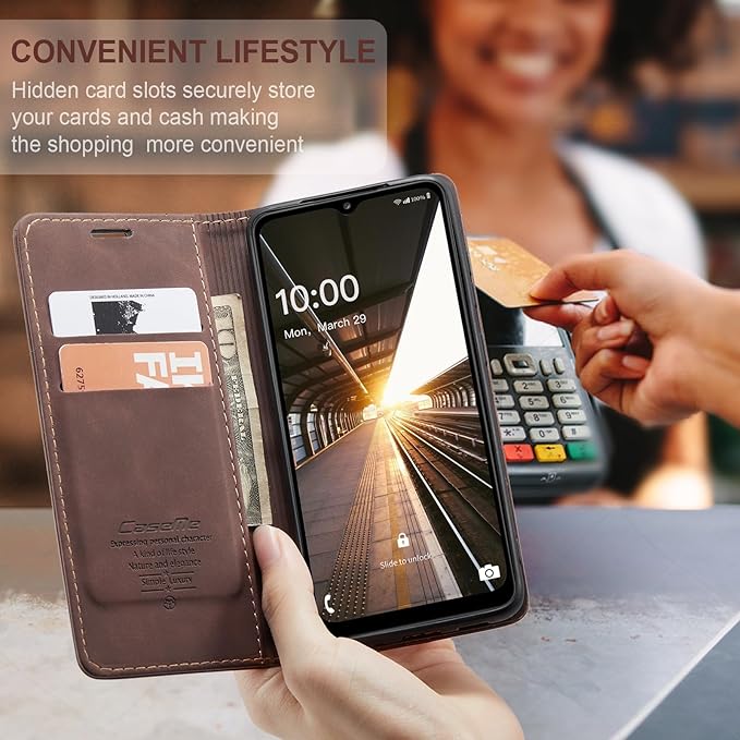 for Samsung Galaxy A32 5G Case, Flip Wallet Leather Case with Card Holder Magnetic Closure Shockproof Kickstand Protective Phone Cases Cover for Samsung A32 5G,Coffee