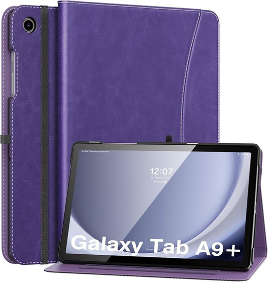 MoKo Case for Samsung Galaxy Tab A9 Plus 11" 2023 (SM-X210/SM-X216/SM-X218), PU Leather Multi-Angle Viewing Folding Stand Cover Case with Hand Strap, Front Pocket, Auto Wake/Sleep, Purple Violet