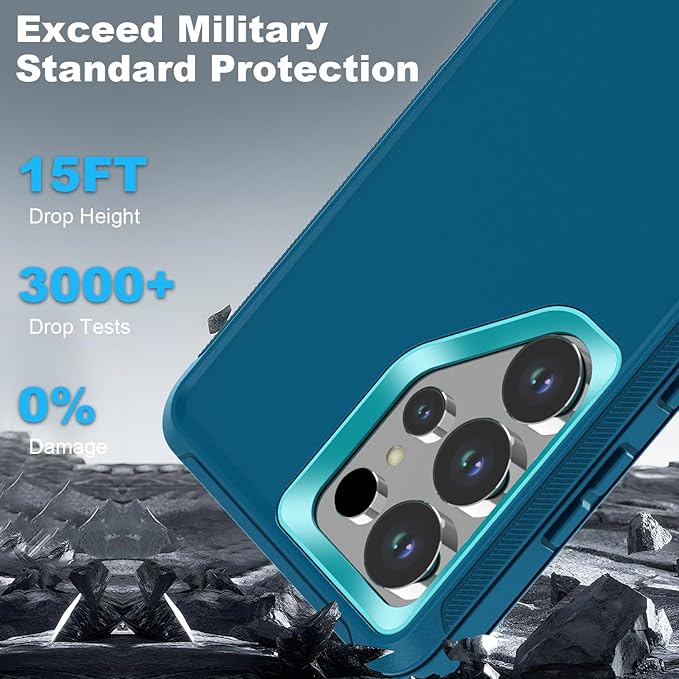 Designed for Samsung Galaxy S25 Ultra Case [with Privacy Screen Protector] 3-Layer Full Body Protection Rugged Shockproof Heavy Duty Phone Case Cover, Turquoise