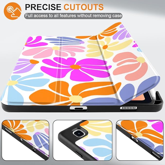 DONGKE Case for Samsung Galaxy Tab S6 Lite 10.4 Inch 2024/2022/2020, Trifold Stand + S Pen Holder + Auto Wake/Sleep + Soft TPU Protective Stand Back Cover, Retro Flowers