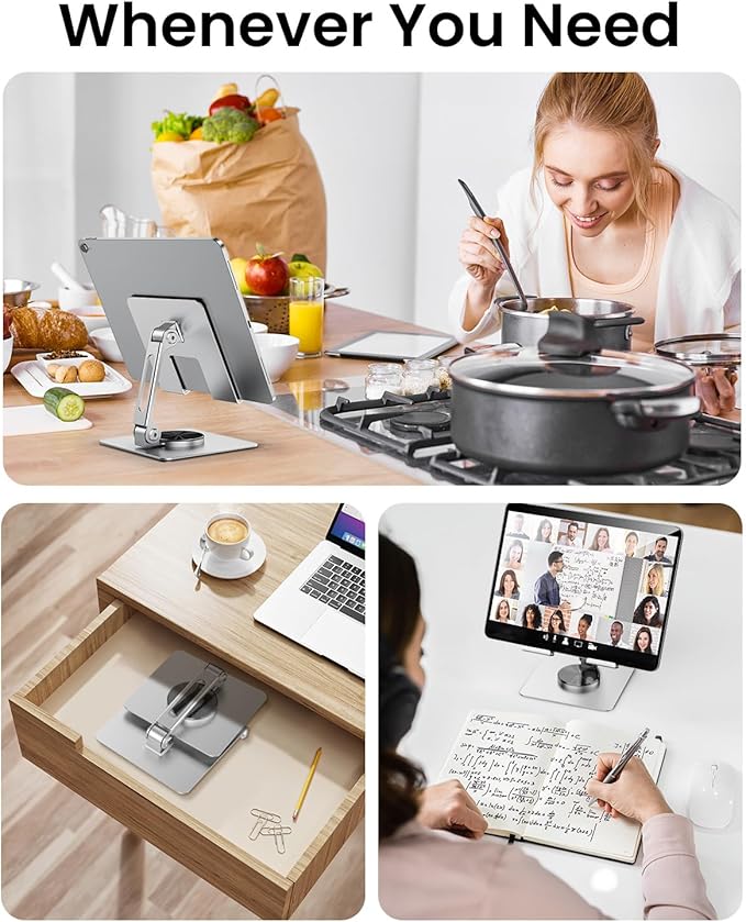 Tablet Stand 360° Rotating,Adjustable & Foldable, Super Sturdy Super Stable & Portable Tablet Holder for Office, Kitchen Compatible with iPad9.7,10.5,12.9, iPad Pro 11/12.9/13Air/Mini/Pro