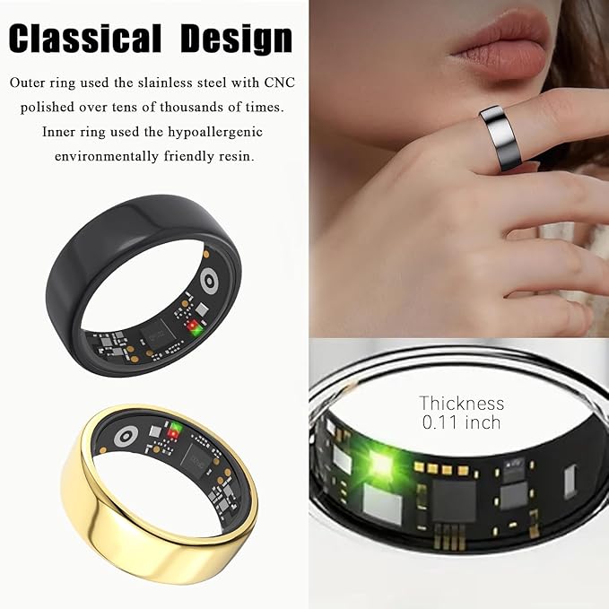 Smart Ring for Women Men with a Black Charging Box,Bluetooth Connection,Health Ring,IP68 Waterproof, Fitness Ring Tracks Heart Rate/Sleep/Steps/Sports Activities/Blood Oxygen(Silver 8)