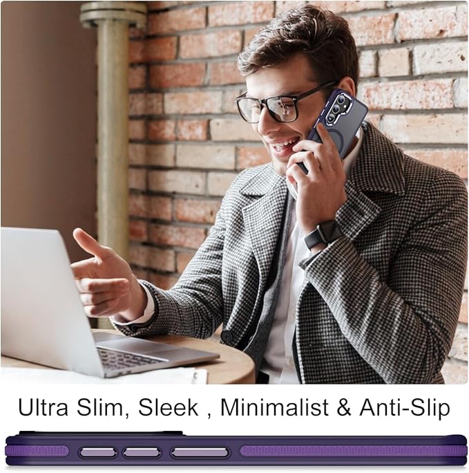 Magnetic for Samsung Galaxy S25 Case, Translucent Matte Texture S25 Cover [Compatible with Mag Accessories] [S Pen Friendly], Anti-Slip Drop Protection Galaxy S25 Phone Case (Dark Purple)