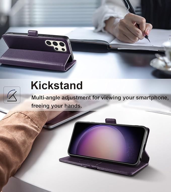 Wallet Flip Case for Samsung Galaxy S23 Ultra 5G - [RFID Blocking] Luxury PU Leather Card Holder Magnetic Phone Cover with Kickstand,Shockproof Protective Case,Purple
