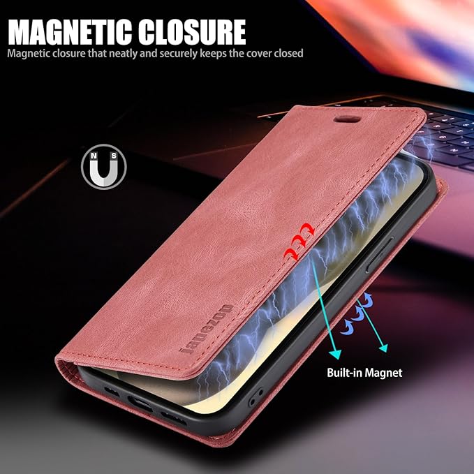 japezop iPhone 15 Plus 5G Wallet Case with RFID Blocking, Card Holder Kickstand Magnetic Leather Flip Case Wallet for iPhone 15 Plus 5G 6.7 Inch(Red)