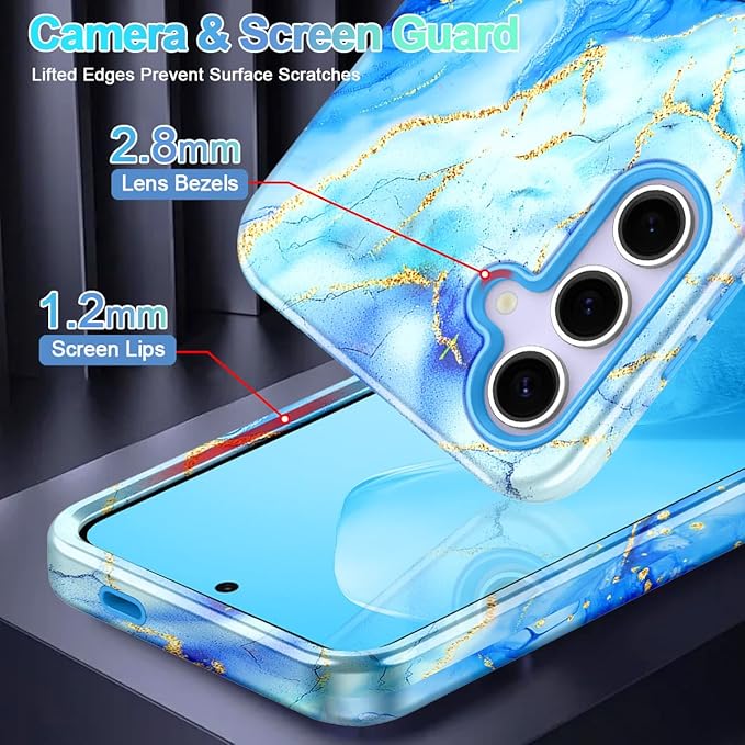 Casetego for Galaxy S25 FE Case,Compatible with MagSafe,[Military Grade Drop Test] Full Body Protection Slim Shockproof Rugged Marble Women Case for Samsung Galaxy S25 FE 6.7 inch,Light Blue