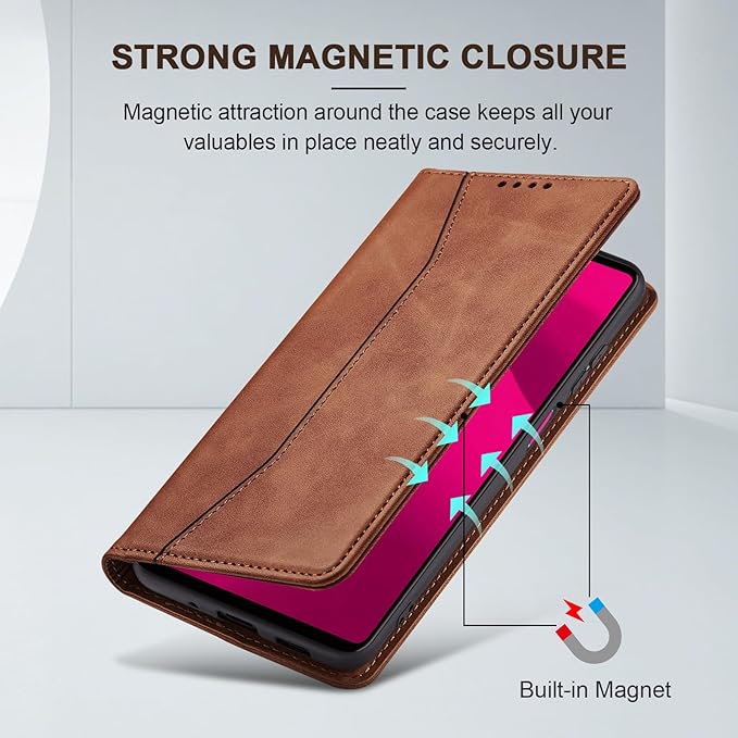 Jasonyu Flip Wallet Case for T-Mobile Revvl 7 Pro,Leather Magnetic Folio Cover with Card Holder,Kickstand - TPU Shockproof Durable Protective Phone Case,Brown
