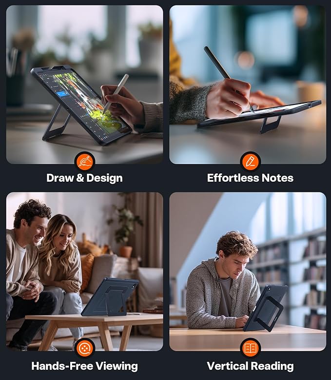 TORRAS Ostand for iPad Pro 11 inch Case 2024 (M4) Ultra Stable Stand, Multiple Adjustable Viewing Angles, Slim Protective Kickstand Cover, Translucent iPad 11 Pro Case with Pencil Holder, Black