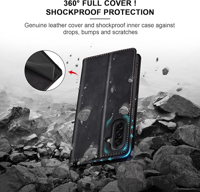 Jasonyu Flip Wallet Case for Samsung Galaxy A17 5G,Leather Magnetic Folio Cover with Card Holder,Kickstand - TPU Shockproof Durable Protective Phone Case,Black