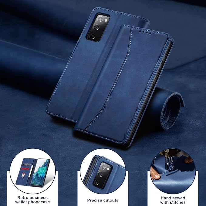 Jasonyu Flip Wallet Case for Samsung Galaxy S20 FE 5G,Leather Magnetic Folio Cover with Card Holder,Kickstand - TPU Shockproof Durable Protective Phone Case,Blue