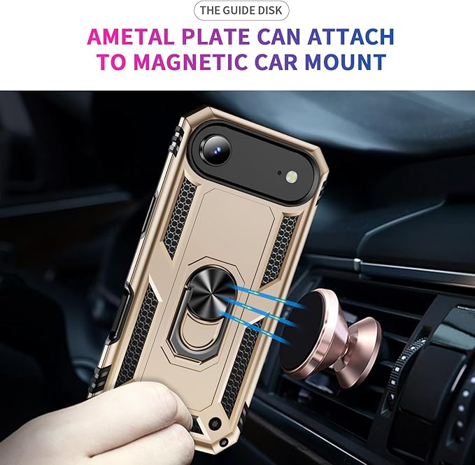 ADDIT Compatible with iPhone 17 Air Case with Tempered Glass Screen Protector, Adjustable Kickstand Ring, Military-Grade Heavy Duty Protection, Shockproof, Anti-Fingerprint,Gold
