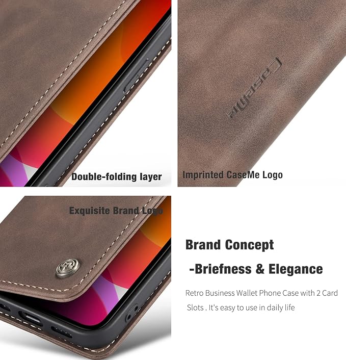 for iPhone 12 Pro Max Case, Flip Wallet Leather Case with Card Holder Magnetic Closure Shockproof Kickstand Protective Phone Cases Cover for iPhone 12 Pro Max, Coffee