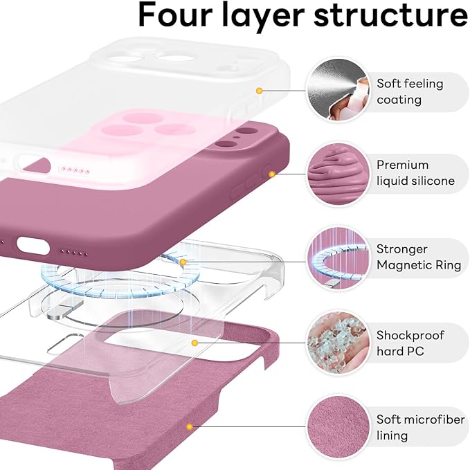 Vooii Magnetic Compatible with iPhone 17 Pro Case (Compatible with Magsafe) (Upgraded Camera Protection) Liquid Silicone Shockproof Full Body Protective Phone Cover for Women Men, Lavender Purple