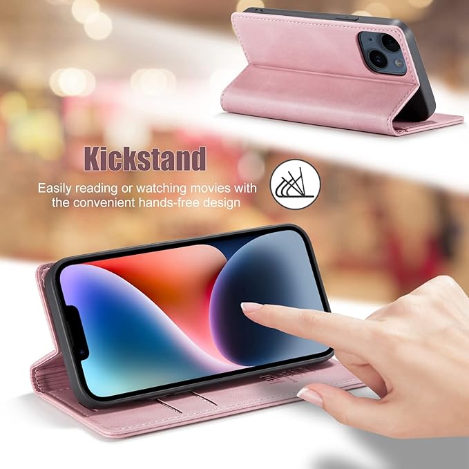 japezop iPhone 14 Case, iPhone 14 Wallet Case with [RFID Blocking] Card Holder Kickstand Magnetic,Leather Flip Case Wallet for iPhone 14 5G 6.1 Inch (Pink)