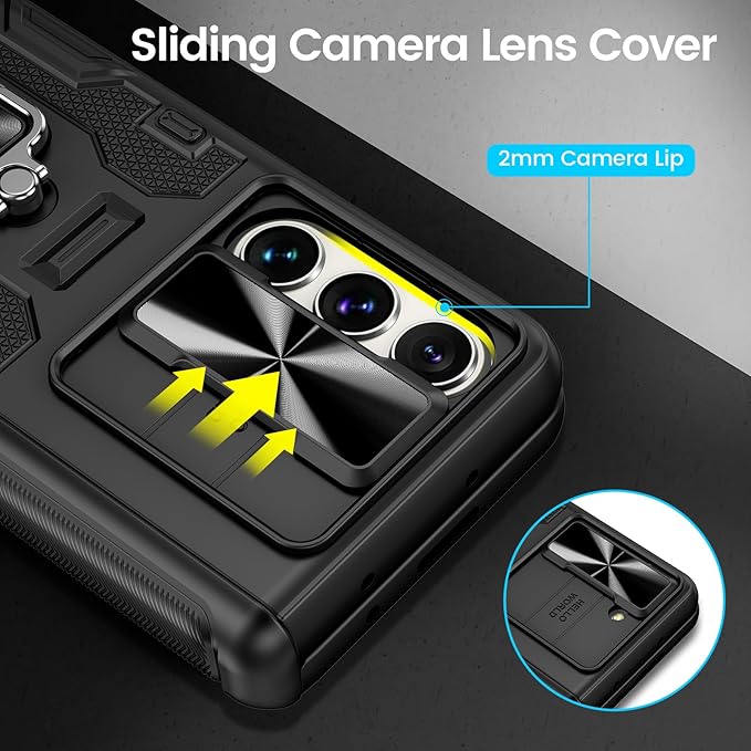 VEGO for Galaxy Z Fold 5 Case with Belt Clip Holster, 360°Ring Magnetic Kickstand & Camera Cover & Front Screen Protector, Hinge Protection Shockproof Armor Cover - Black