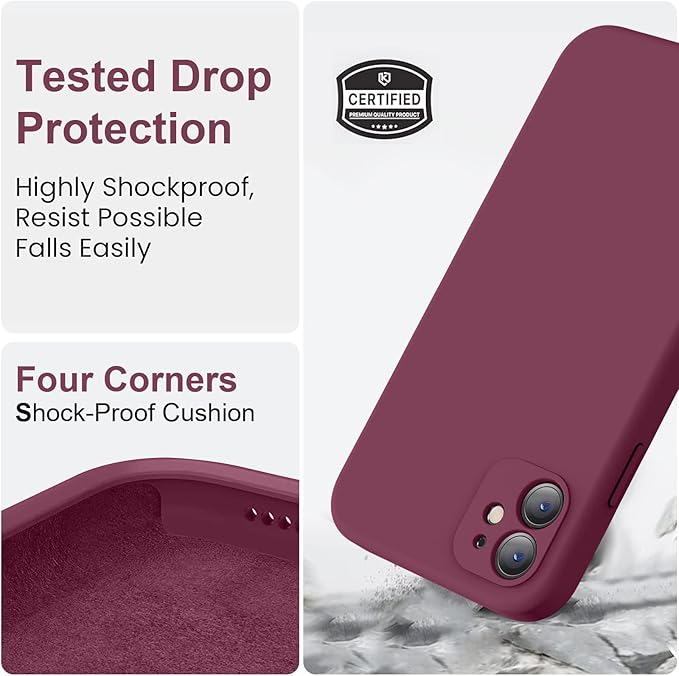 Vooii Compatible with iPhone 11 Case, Upgraded Liquid Silicone with [Flat Edges] [Camera Protection] [Soft Anti-Scratch Microfiber Lining] Phone Case for iPhone 11 6.1 inch - WineRed