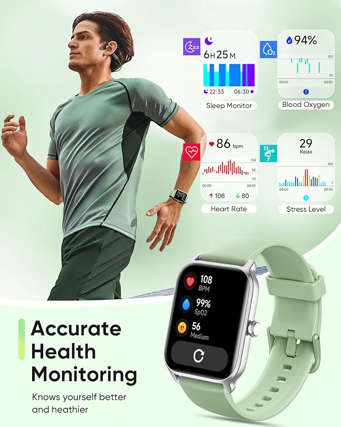 Fitpolo Smart Watch for Men Women Android, Alexa Built-in [1.8" HD Screen] IP68 Waterproof Fitness Watch Bluetooth Call for Android & iPhone with Heart Rate/Sleep/SpO2 Monitor - Green